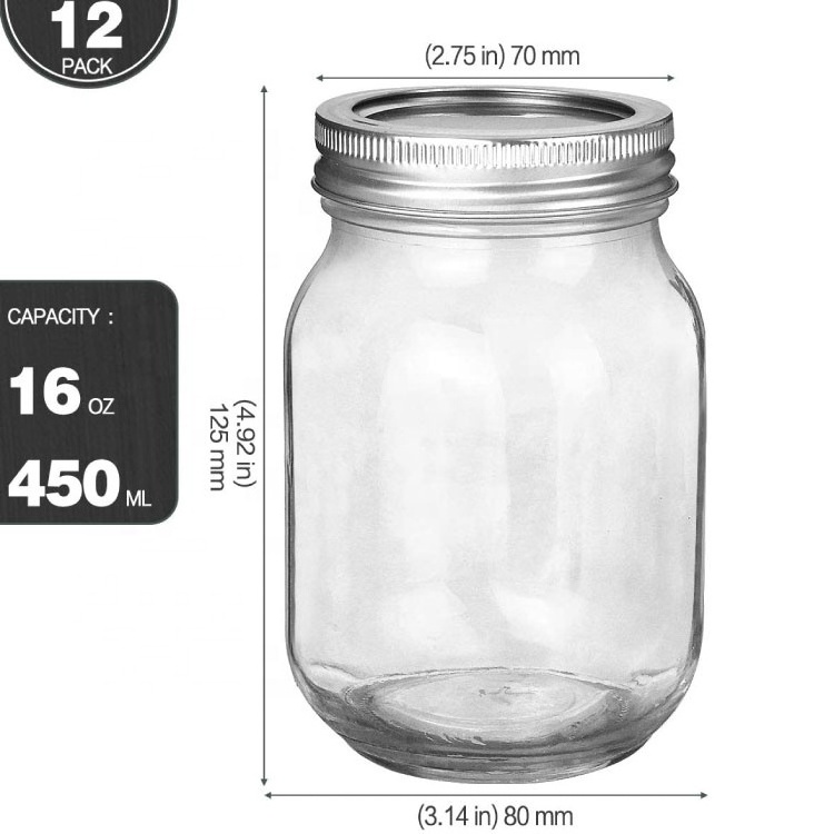 Wholesale food grade custom wide mouth 4oz 8oz 12oz 16oz 32oz glass mason jar for canning jam honey storage