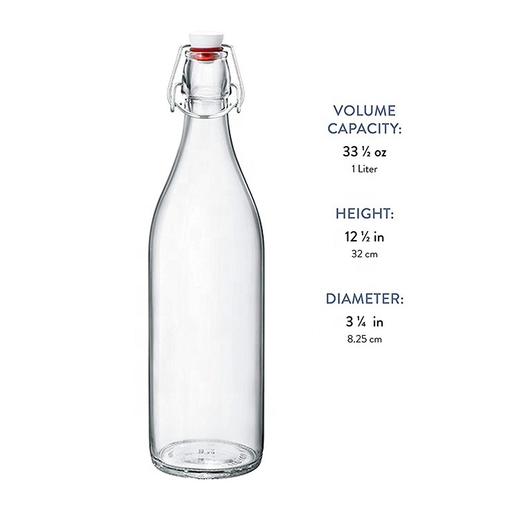 1000ml Clear Swing Top Stopper Glass Beer Bottle for Juice Kombucha