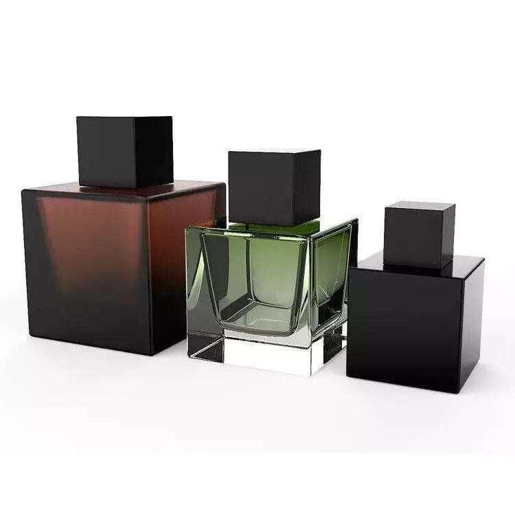 30ml 50ml 100ml empty perfume bottle packaging square black glass perfume bottle with box and customized lid