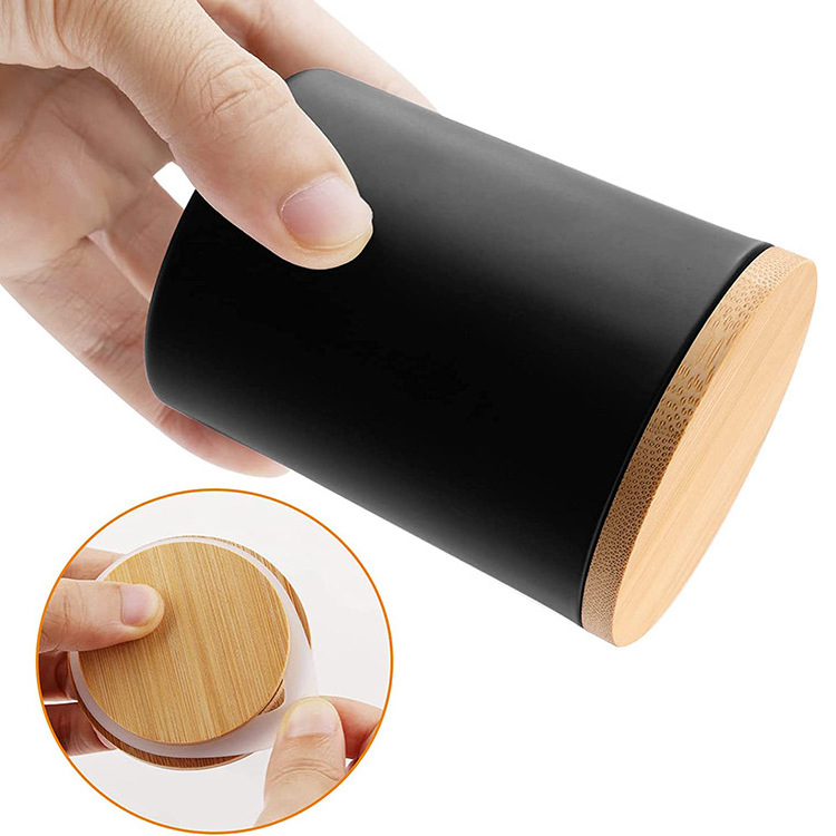 Luxury empty round Matte Black Glass Candle Jars vessel container with bamboo lids for scented fragrance candle making