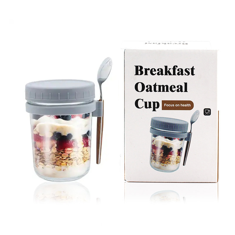 New Design 350ml Empty Glass Mason Jars Overnight Yogurt Mix Oats Container with Package Box