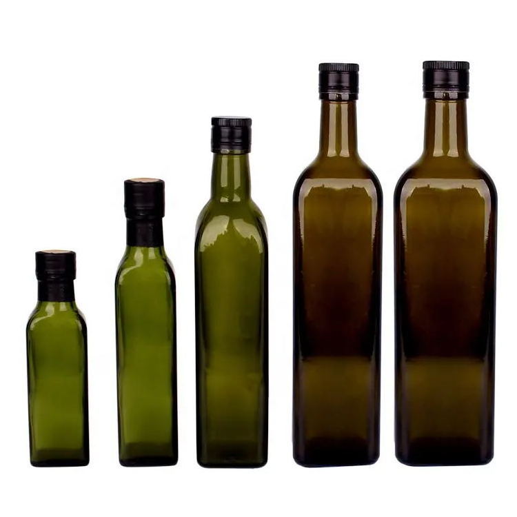 Food grade wholesale custom dark green empty olive oil dispenser bottle glass bottles for olive oil with lid