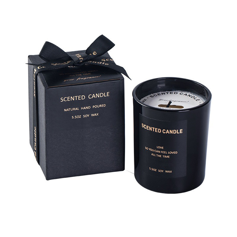 High Quality Custom 8oz 10oz 14oz Frosted Empty Container Luxury Matte Black Glass Candle Jars With Wooden Bamboo Lid and Box