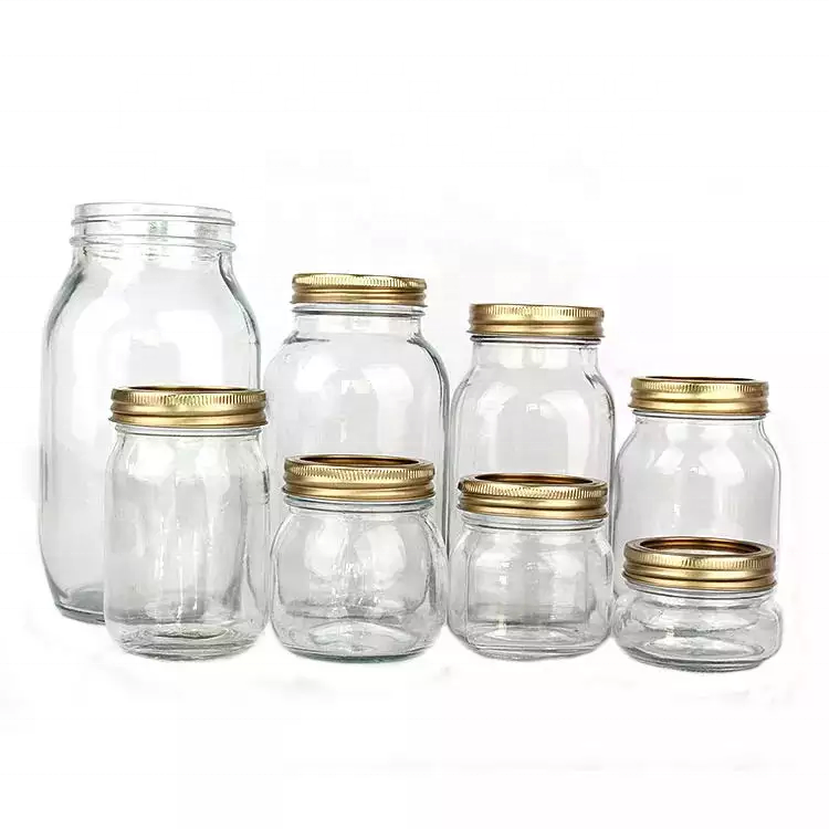 4oz 8oz 16oz  round Wide Mouth airtight glass mason jar with split tops lid for canning honey food storage