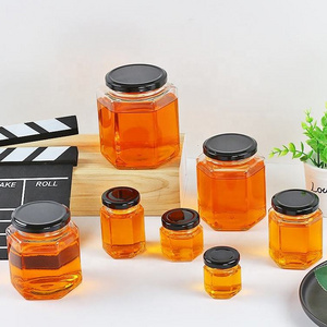 Wholesale 4oz 120ml Clear Hexagon Shaped Hermetic Glass Storage Jar Food Honey Glass Jars with Matching Lid