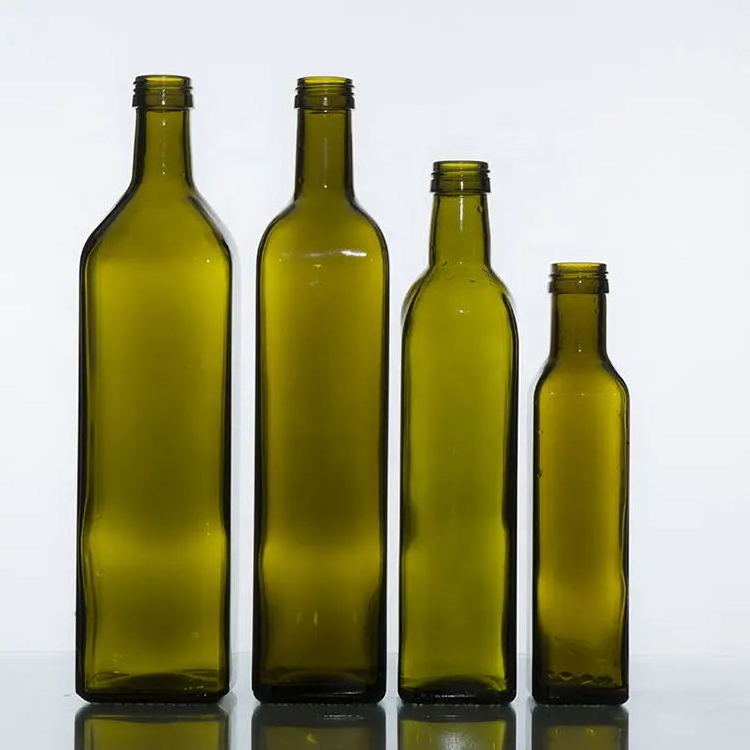 Food grade wholesale custom dark green empty olive oil dispenser bottle glass bottles for olive oil with lid