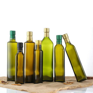 Food grade wholesale custom dark green empty olive oil dispenser bottle glass bottles for olive oil with lid