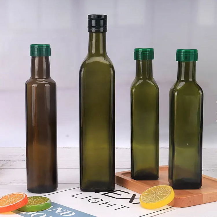 Food grade wholesale custom dark green empty olive oil dispenser bottle glass bottles for olive oil with lid