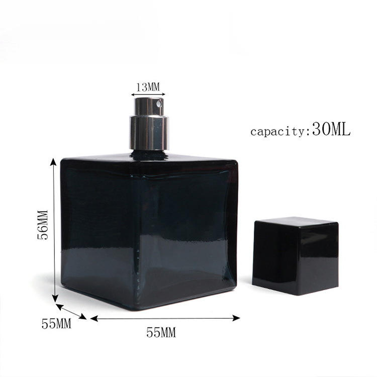 Wholesale refill square empty dark blue botol parfum 30 ml glass perfume atomizer spray bottle 1oz