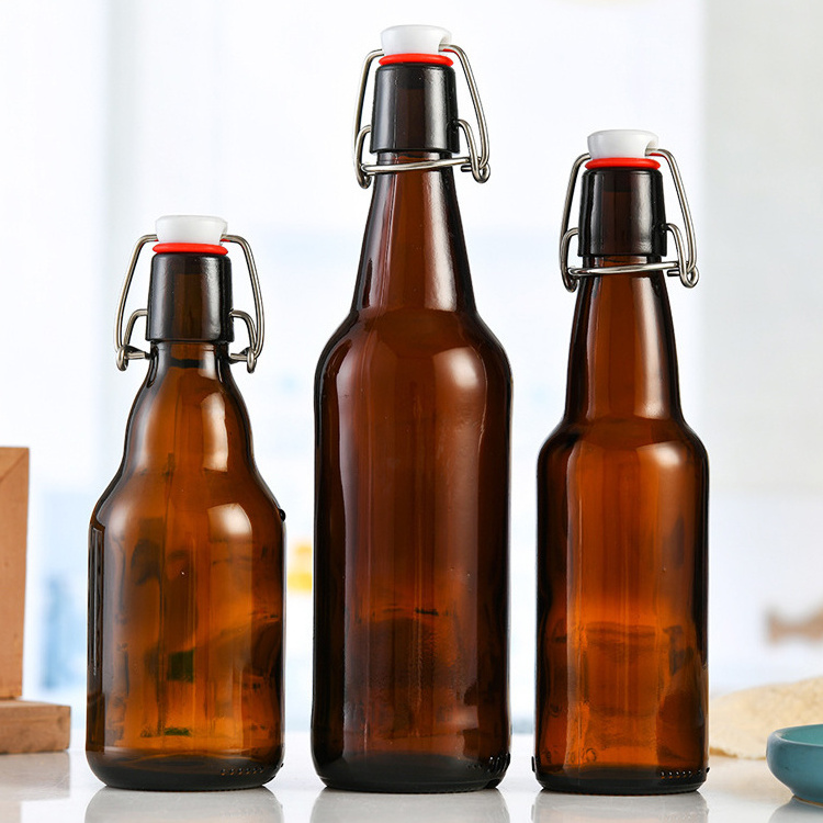 Good Quality Home Brewing 16 oz Empty Glass Amber 250ml 330ml Clear 500ml Swing Top Beer Bottle with Easy Wire Swing Cap