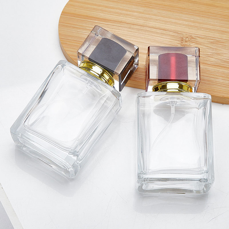 50ml Refillable Square Perfume Bottle Empty Flat Square Perfume Bottle With Gold Black Red Square Cap