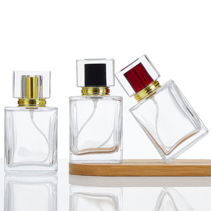 50ml Refillable Square Perfume Bottle Empty Flat Square Perfume Bottle With Gold Black Red Square Cap