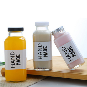 16oz Glass Juice Bottles with Lids Reusable Square Beverage Containers Drinking Jars for Juice Tea Milkshake Water Honey Jar