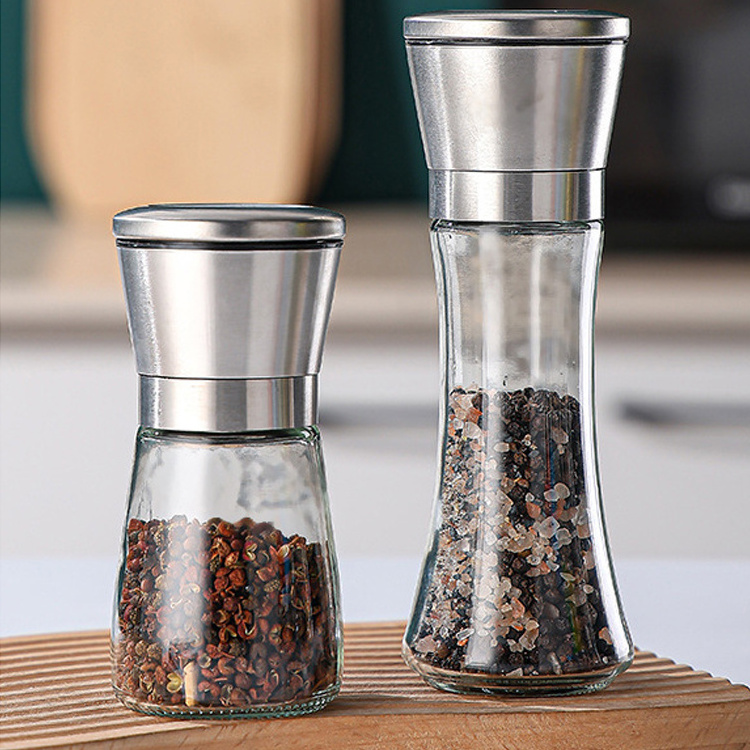 Wholesale 180ml /6oz Glass Seasoning Bottles Manual Spice Mills Himalayan 200ml/6.8oz Salt And Black Pepper Grinder Set