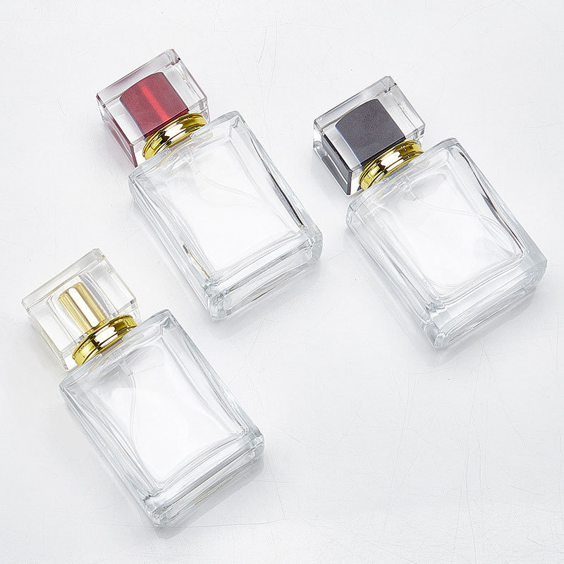 50ml Refillable Square Perfume Bottle Empty Flat Square Perfume Bottle With Gold Black Red Square Cap