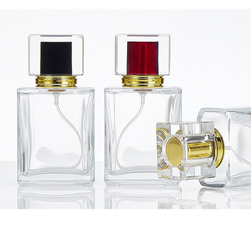 50ml Refillable Square Perfume Bottle Empty Flat Square Perfume Bottle With Gold Black Red Square Cap