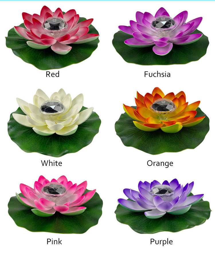 Solar Powered LED Flower Light Artificial Lotus Floating Fountain Pond Garden Pool Lamp Outdoor Waterproof Decorative Lights