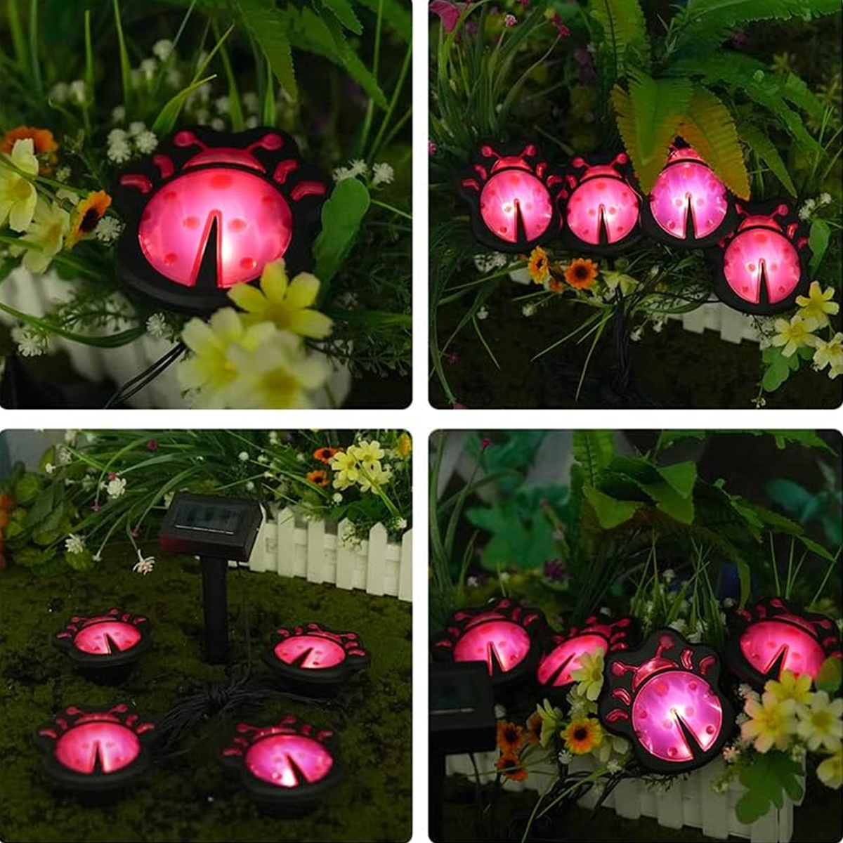 4led solar ladybug string lights, garden solar outdoor waterproof insect lawn lights