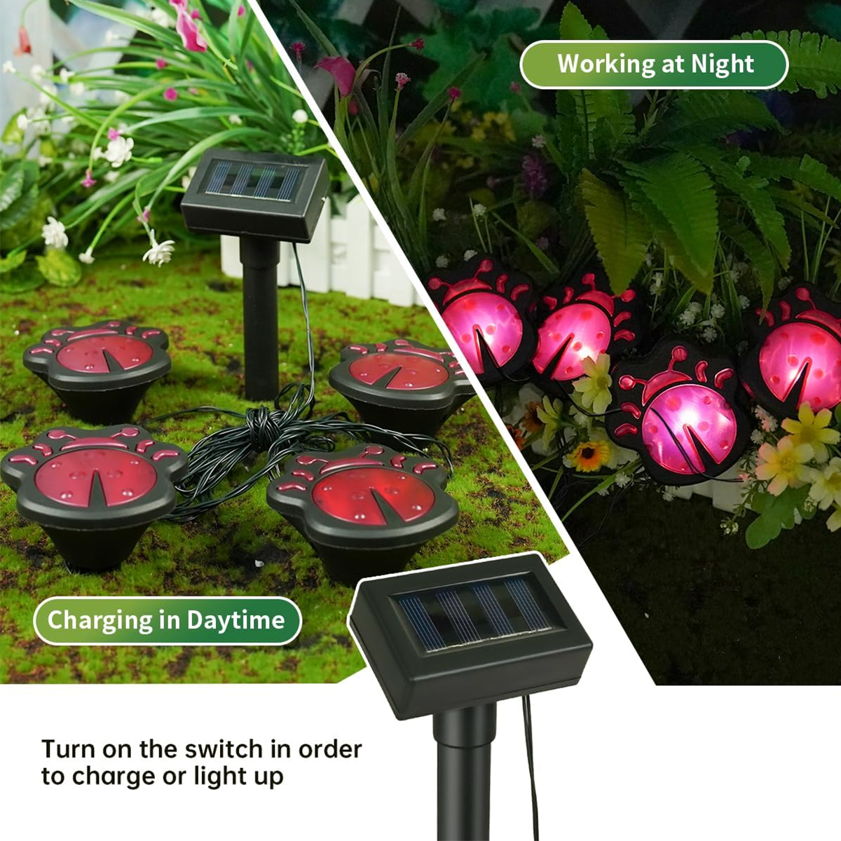 4led solar ladybug string lights, garden solar outdoor waterproof insect lawn lights