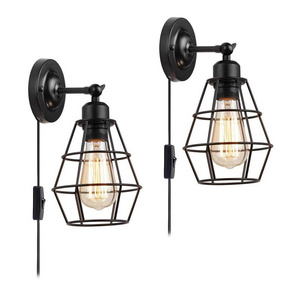 Industrial Wall Sconce Vintage Wire Cage Wall Lights Indoor E27 Wall Lighting Fixture for Bedroom Garage Porch Cafe