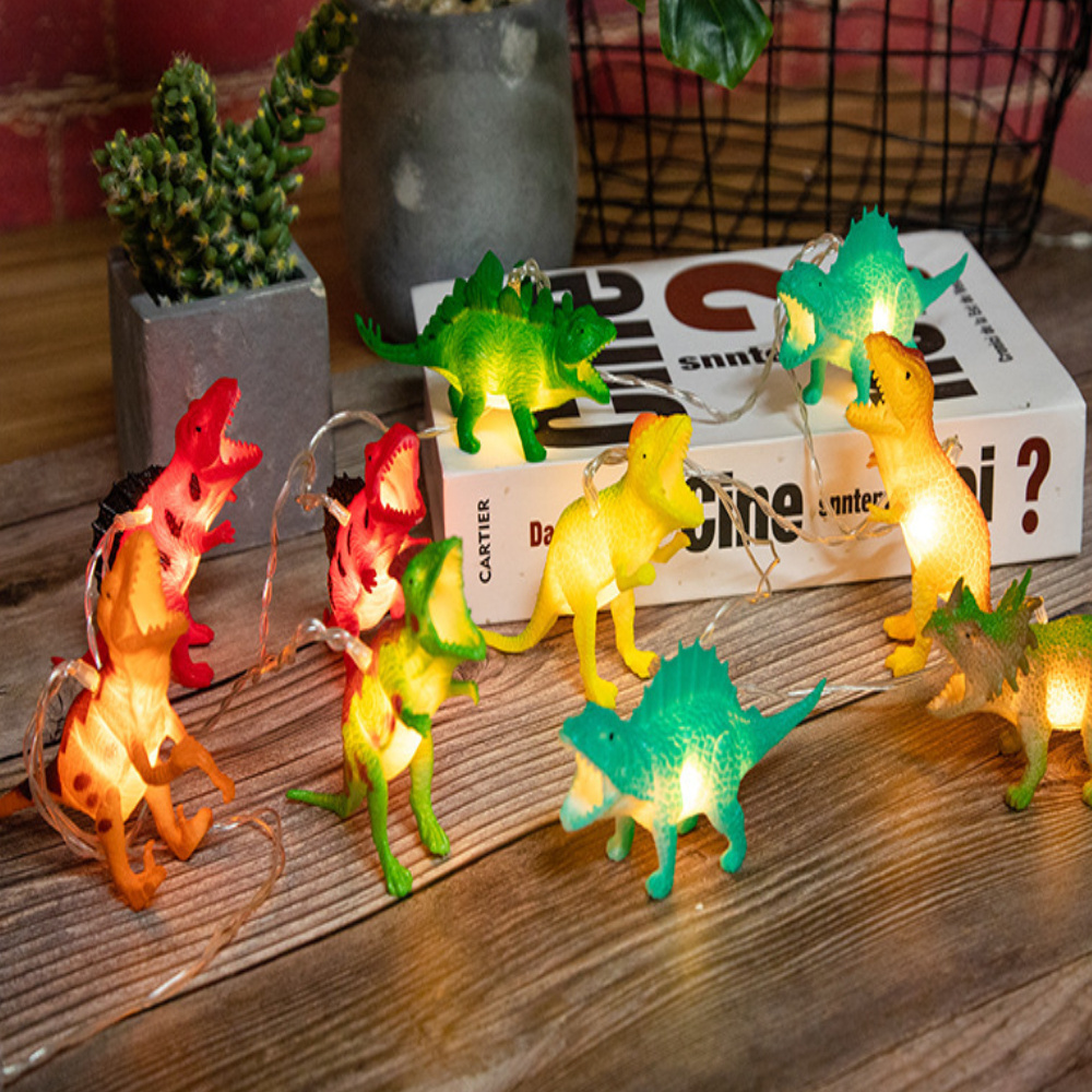 10 LED Dinosaur String Lights For Kid Room Boys Bedroom Christmas Fairy Tale Garland Cartoon Lamp Party Jurassic World