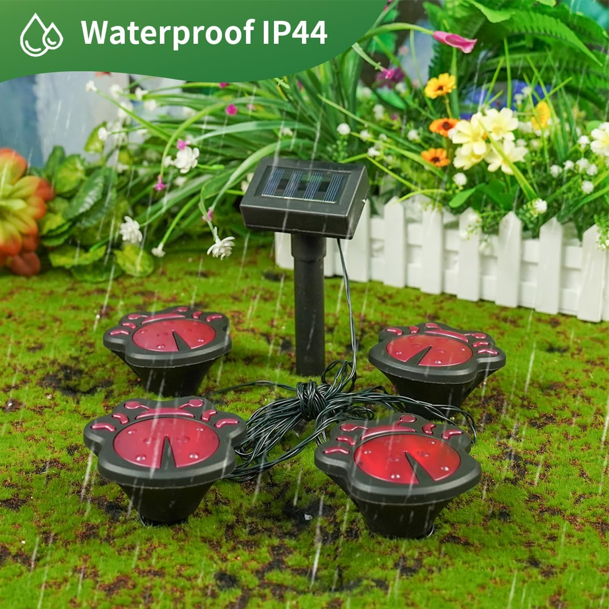 4led solar ladybug string lights, garden solar outdoor waterproof insect lawn lights