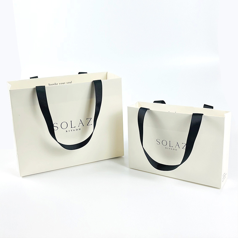 factory custom white paper bag logo printing paperbag shopping gift paper bag with ribbon handle bolsa de papel