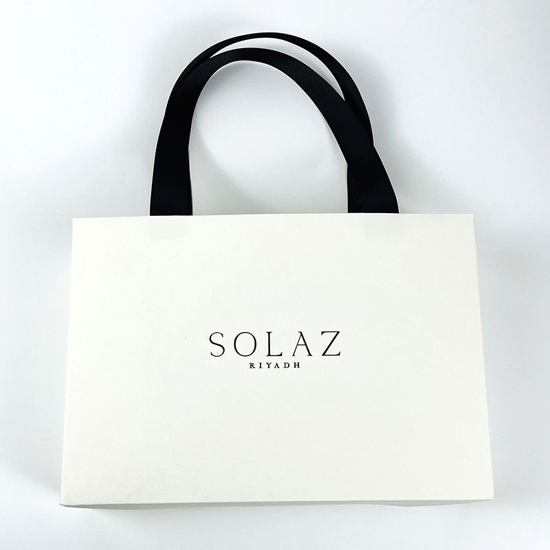 factory custom white paper bag logo printing paperbag shopping gift paper bag with ribbon handle bolsa de papel