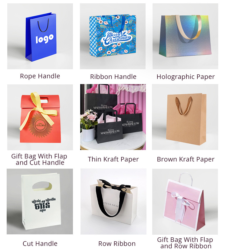 factory custom white paper bag logo printing paperbag shopping gift paper bag with ribbon handle bolsa de papel