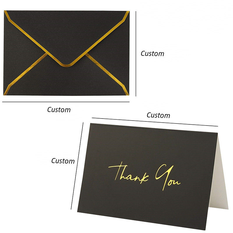 New black and gold paper crafts card christmas custom happy birthday wedding thank greeting cards with envolpe