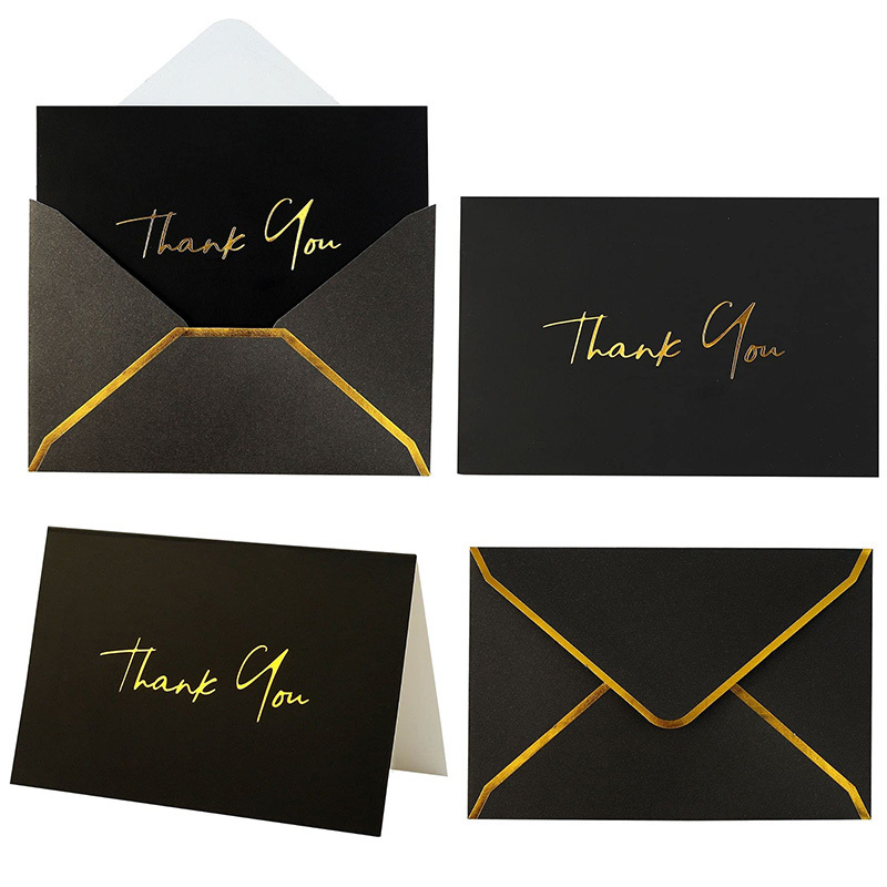 New black and gold paper crafts card christmas custom happy birthday wedding thank greeting cards with envolpe