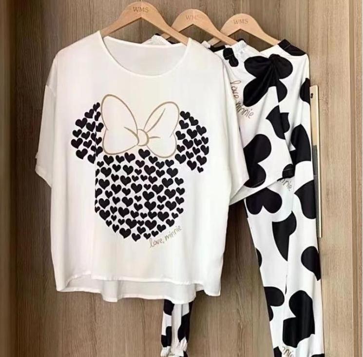 wholesale cheap printed cartoon women's jersey summer sleepwear pajamas set