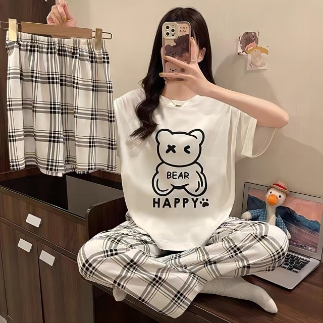 wholesale cheap printed cartoon women's jersey summer sleepwear pajamas set