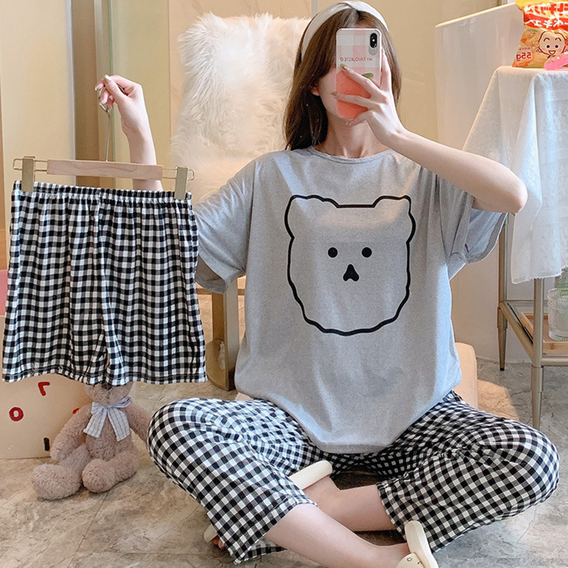 wholesale cheap printed cartoon women's jersey summer sleepwear pajamas set