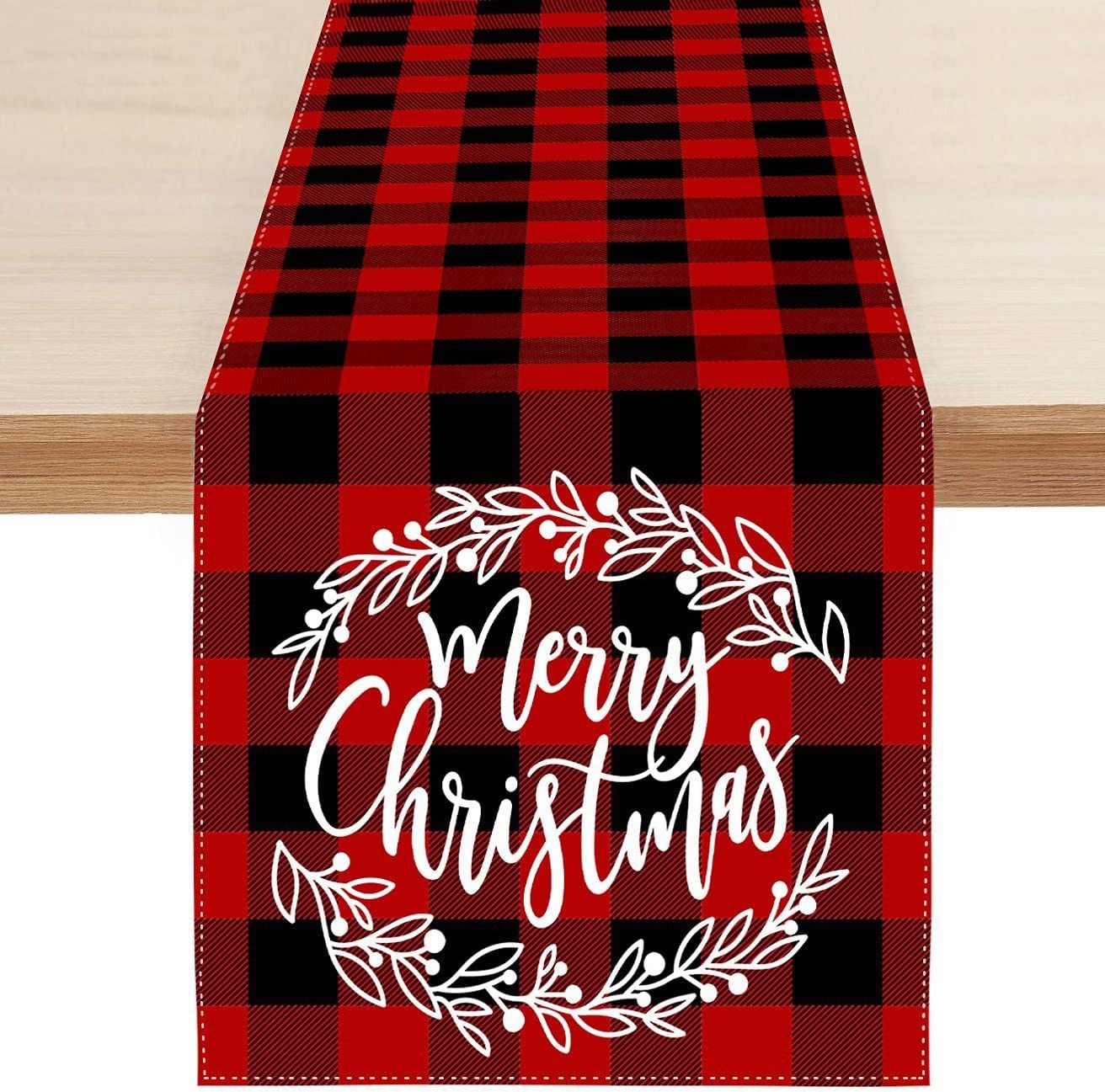 Luxury  Red Linen Creative Christmas Table Runner For Family Table Decoration