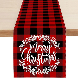 Luxury  Red Linen Creative Christmas Table Runner For Family Table Decoration