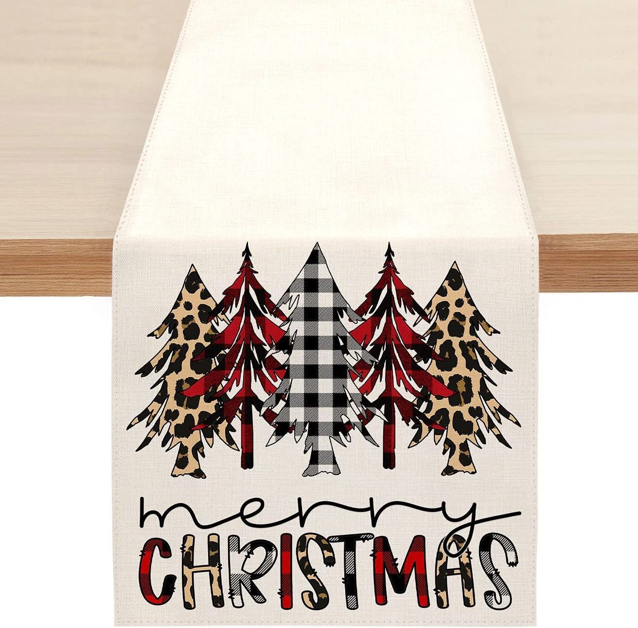 Luxury  Red Linen Creative Christmas Table Runner For Family Table Decoration