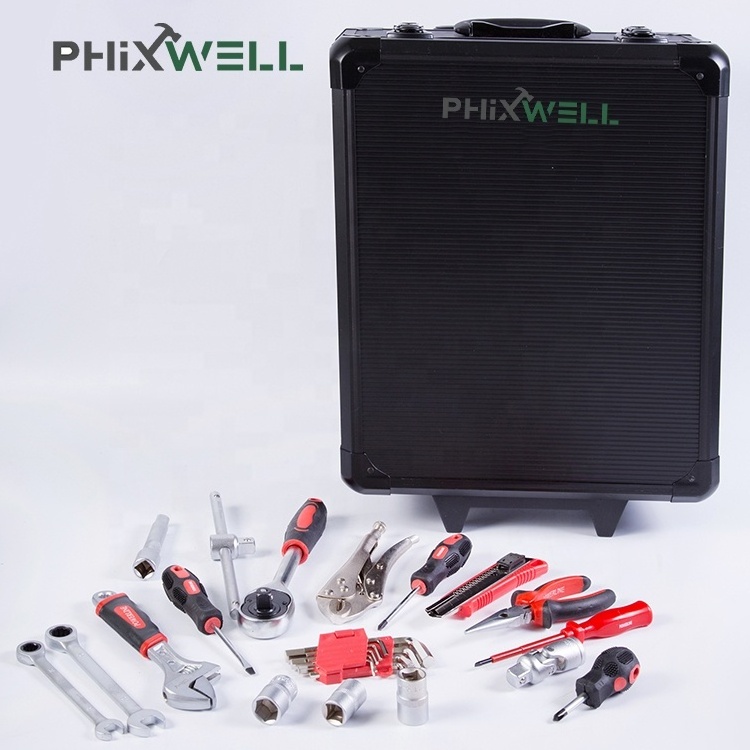 XWTLX-002 hot selling portable 182 pieces Aluminum luggage case tool set kit box With Wheels