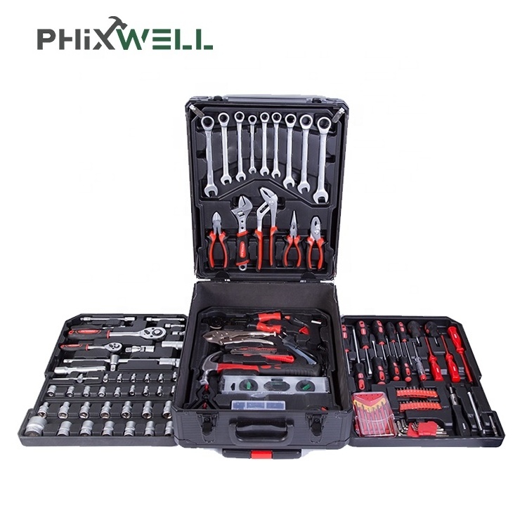 XWTLX-002 hot selling portable 182 pieces Aluminum luggage case tool set kit box With Wheels