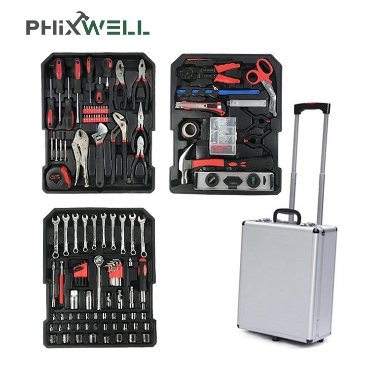 XWTLX-004   Wholesale Price High Grade Auto Repair 118 PCS Socket Hand Tool Set With Aluminum Luggage box Case