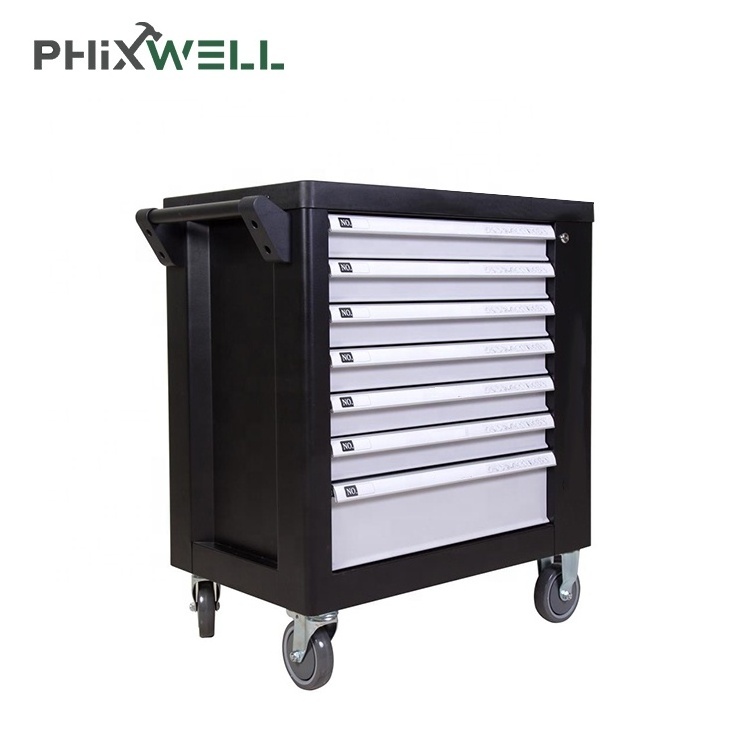 FHIXWELL Steel 7 drawers tool cabinet workshop tool trolley and box with hand tools sets