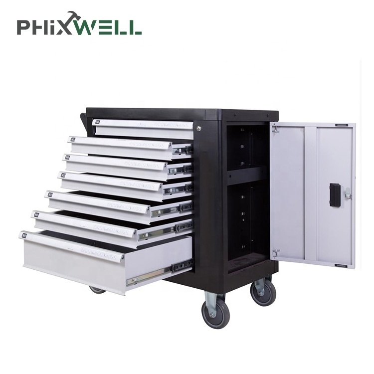 FHIXWELL Steel 7 drawers tool cabinet workshop tool trolley and box with hand tools sets