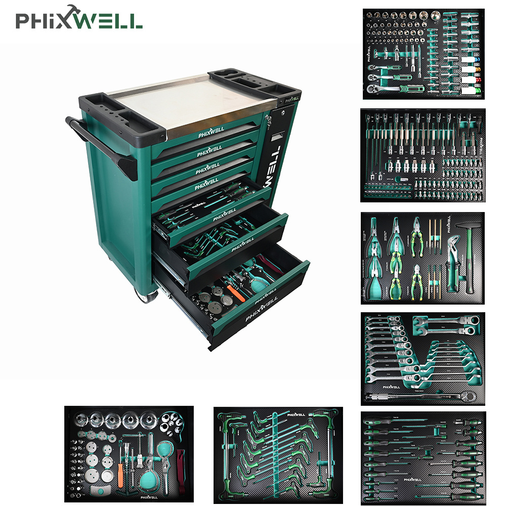 Workshop Trolley 7 Drawers metal tool cabinet Side sliding door with hand tool set tool chest