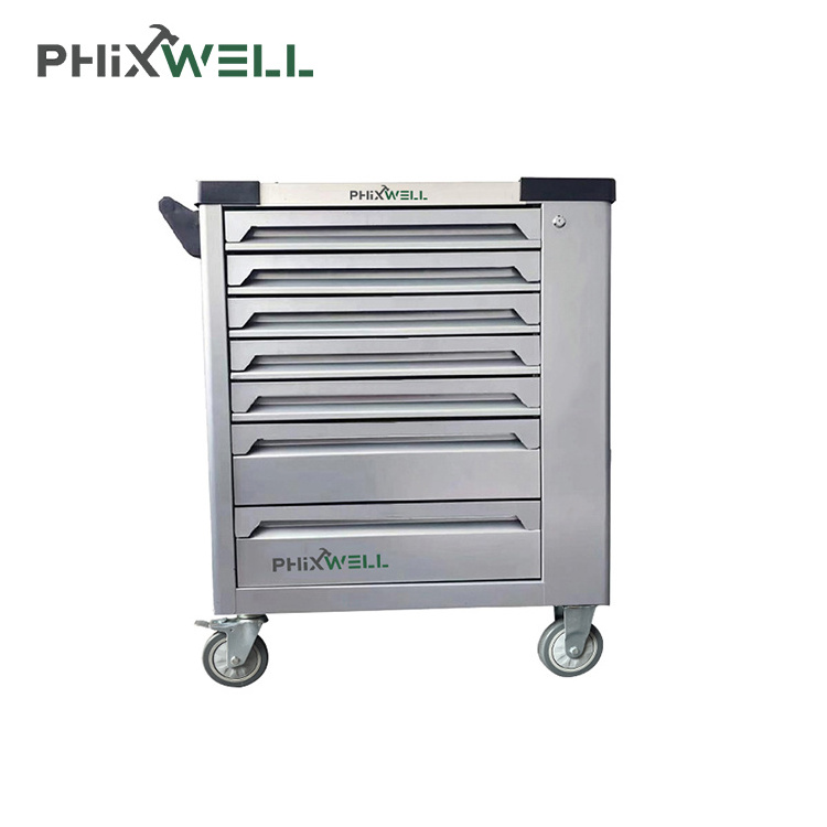 FHIXWELL Cabinet Mechanic Tool Storage Box Roller Chest Cabinet Trolley with Tools Portable 7 Drawer  Carton Box OEM Logo