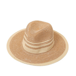 Wholesale Design Summer Custom Wide Brim Women Panama Fedora Straw Hat Splicing Colors Beach Sun Straw Hats