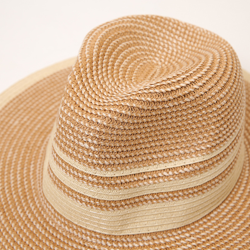 Wholesale Design Summer Custom Wide Brim Women Panama Fedora Straw Hat Splicing Colors Beach Sun Straw Hats