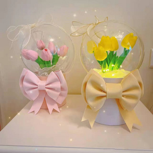 New Design flower wrapping Transparent Bobo Balloons Rose Bouquet Acrylic Flower Bobo Balloons with Light