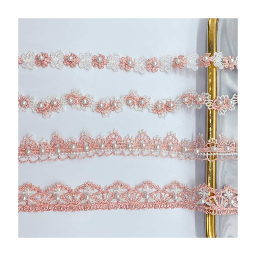 affninfty china custom wholesale pearl lace ribbon haberdashery rhinestone beaded rose embroidery abaya lace trim for clothing