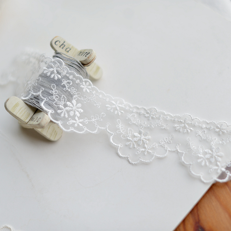 affninty elegant floral scalloped white tulle embroidery lace trim for dress skirt costume design veil edge