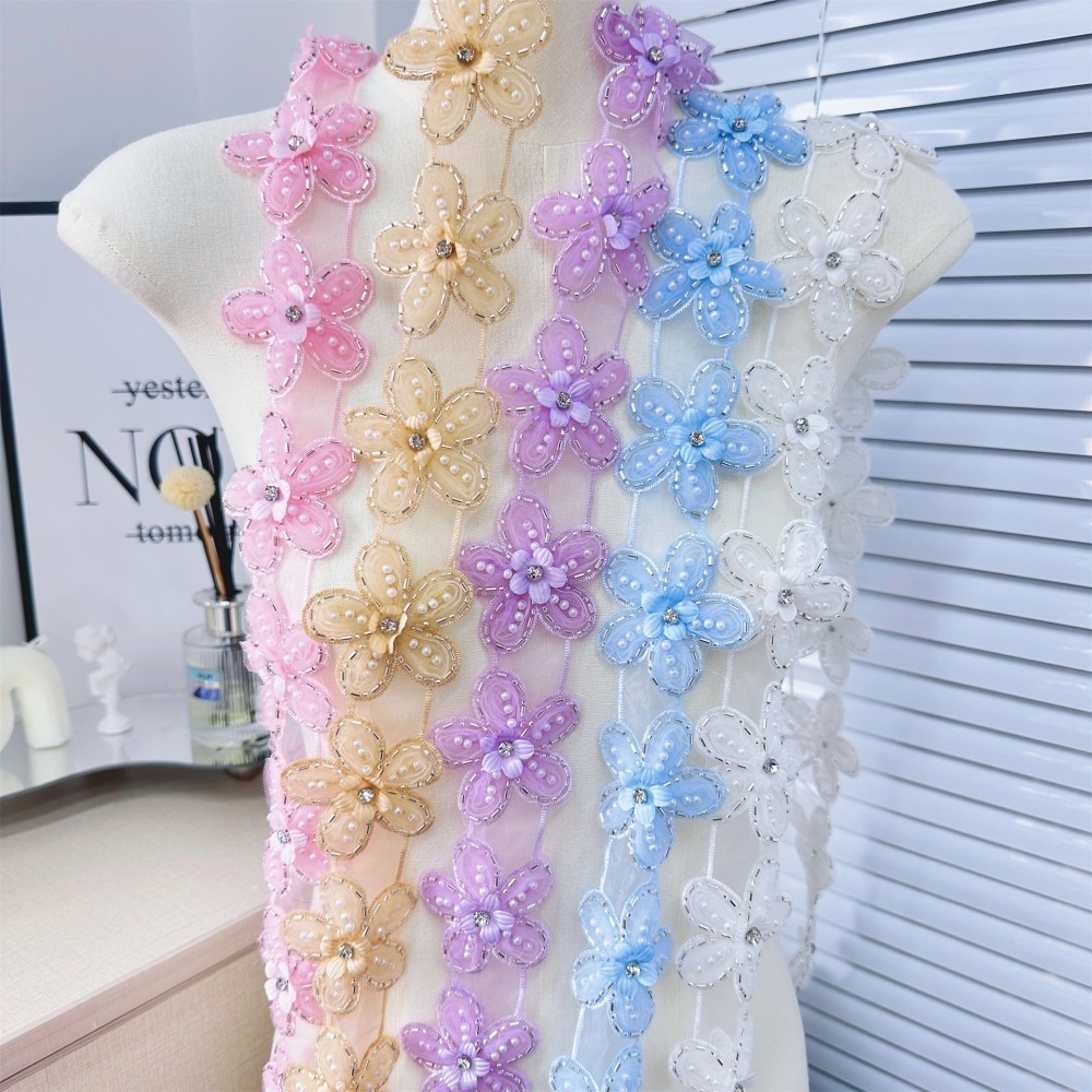 affninfty custom wholesale price 3D flower embroidery rhinestone direct sales good latest beaded lace tirm